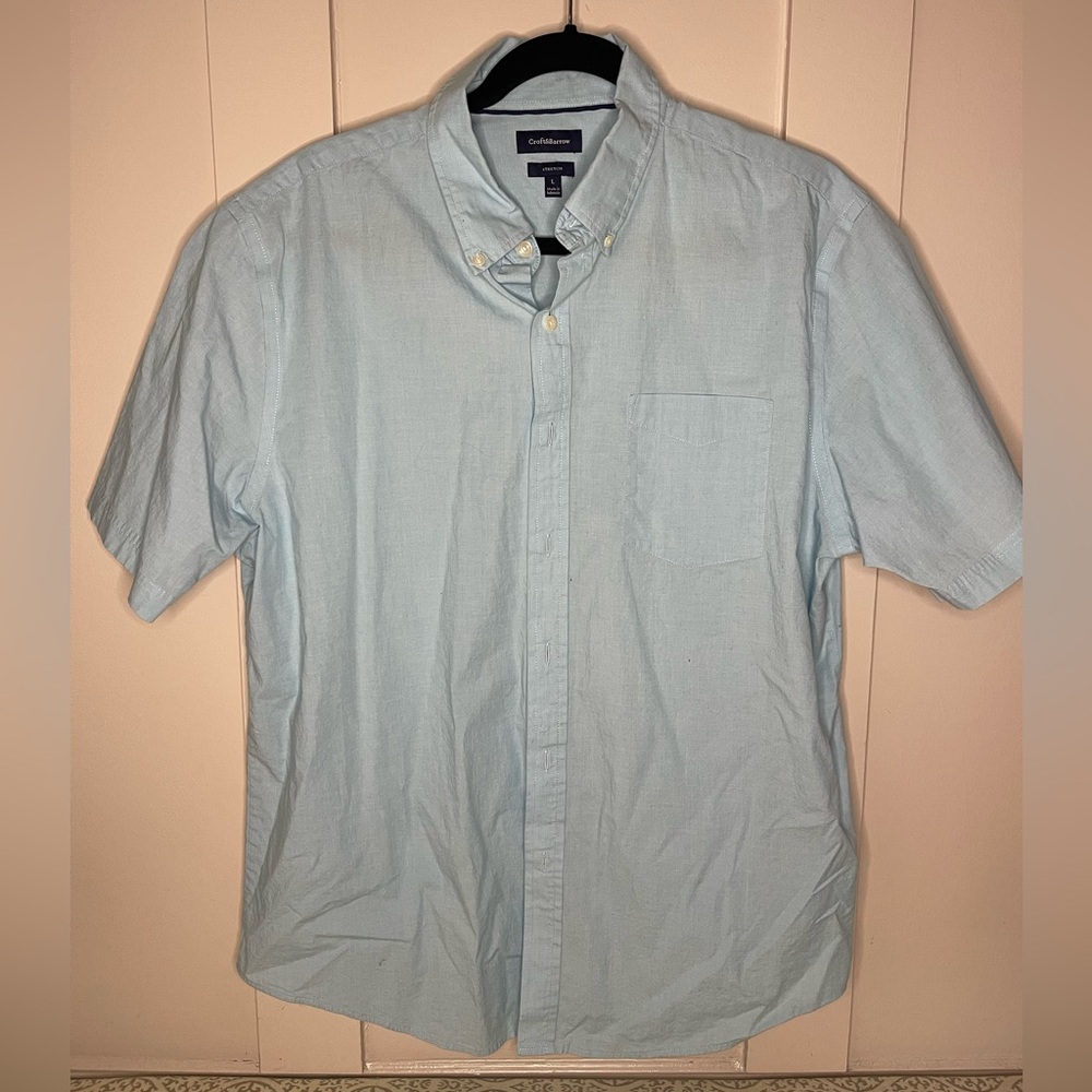 Croft & Barrow Light Blue Stretch Button Down Short Sleeve Size Large Preloved